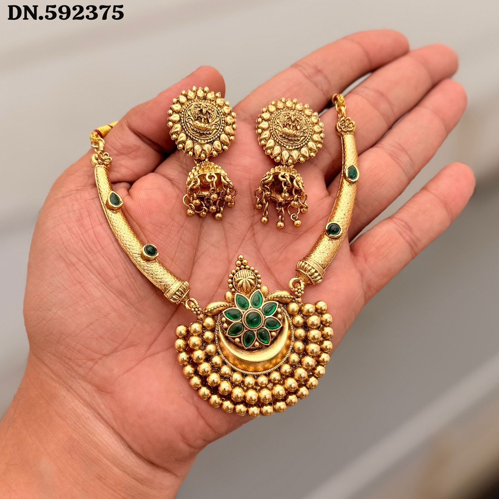 Royal Antique Pendant Necklace Set with Jhumka Earrings