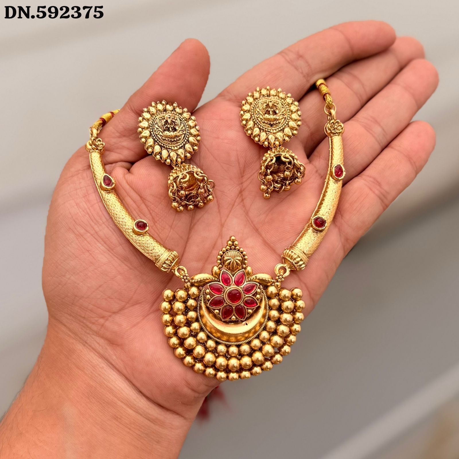 Royal Antique Pendant Necklace Set with Jhumka Earrings