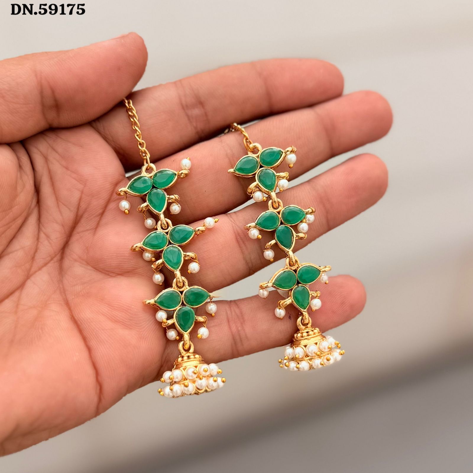 Vibrant Ruby & Emerald Floral Drop Jhumka Earrings with Pearl Accents