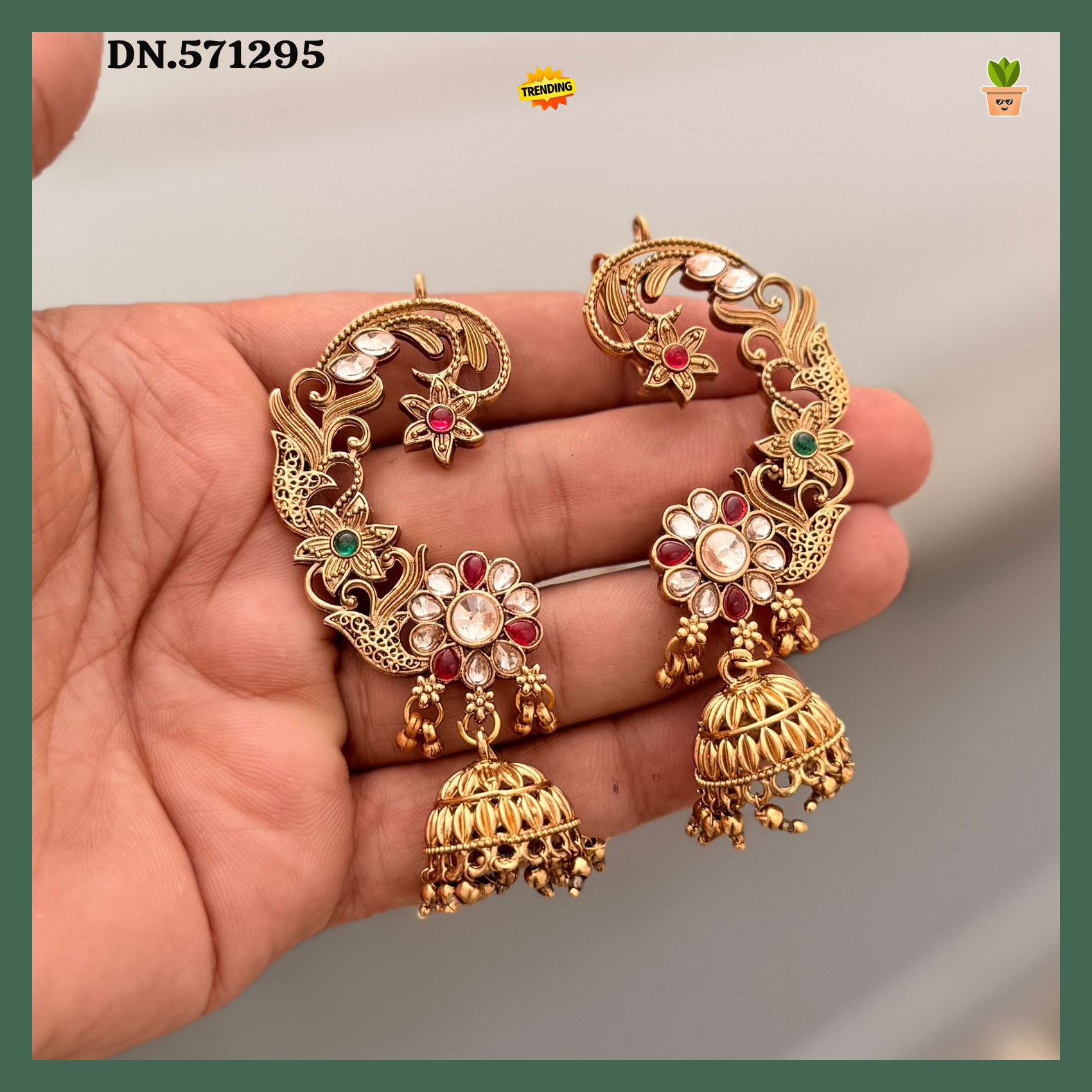 Grand Antique Floral Chandbali Jhumkas – Traditional Masterpiece for Weddings & Festivals